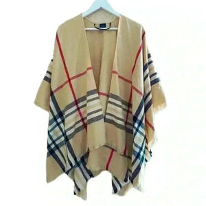 V.FRAAS Plaid Cardigan, Soft lightweight, one size, ruana shape wrap, 207